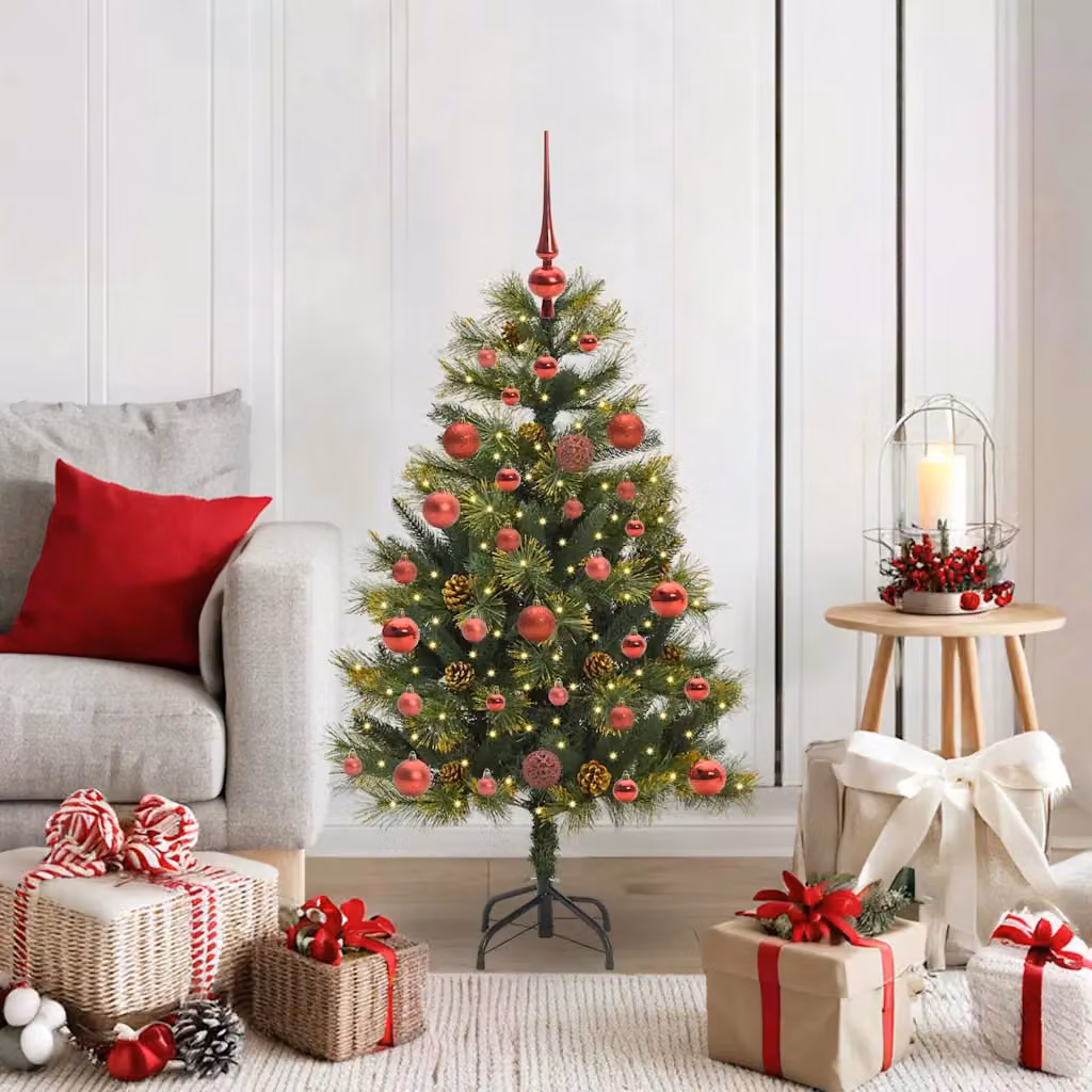 Albero di Natale artificiale pieghevole con luci LED warm white vidaXL, Verde, 120 cm