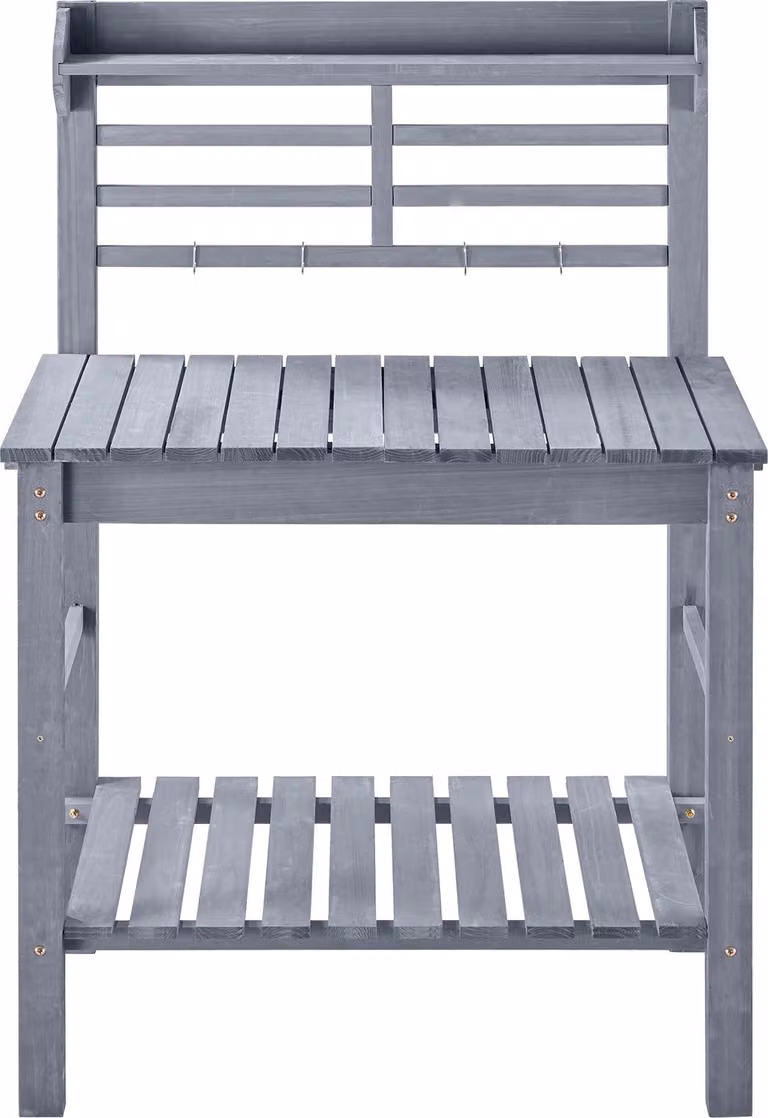 SucceBuy Tavolo da giardinaggio con lavello, tavolo da giardinaggio in legno, piano di lavoro regolabile in altezza, ripiani e ganci, tavolo da giardino per terrazza e giardino, versatile, dimensioni: 940-1400 x 460 x 1400 mm
