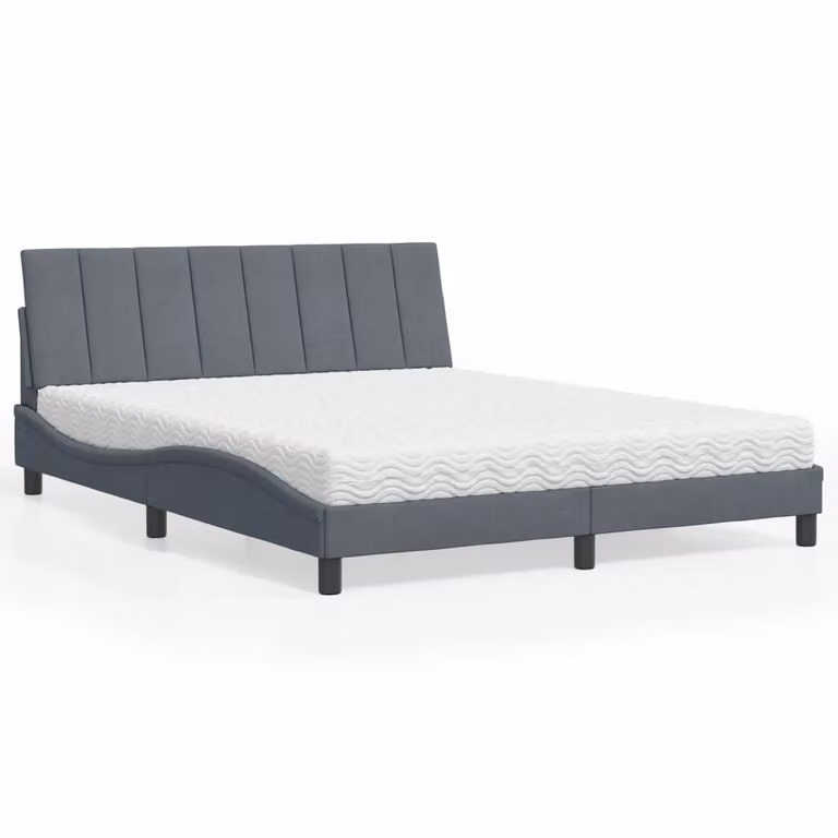 Letto con Materasso Hanko vidaXL in Velluto Grigio Scuro 160x200 cm