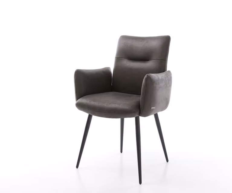 Sedia da pranzo DELIFE Jova-Flex con braccioli, in microfibra antracite stile vintage, con base a 4 gambe coniche nere e molle insacchettate
