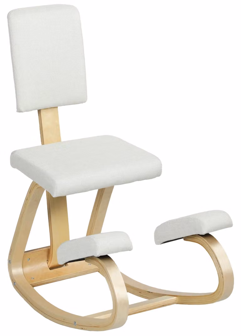 Sedia ergonomica per le ginocchia - Sedia da ufficio per sedersi a ginocchia piegate - Struttura in legno - Imbottita - Senza braccioli - Non regolabile in altezza - Avorio