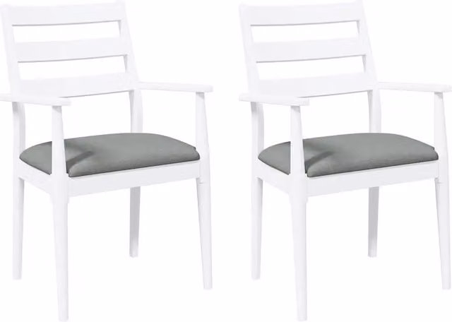 Set di 2 sedie da pranzo moderne con braccioli in legno di Hevea e tessuto bianco e grigio