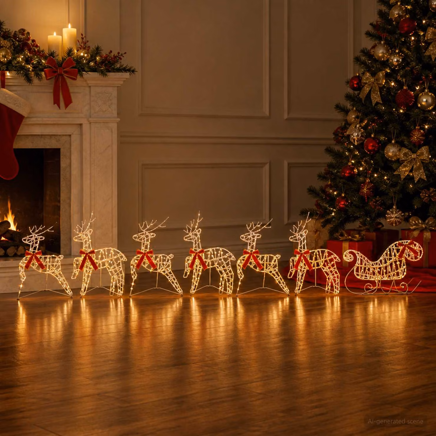 vidaXL Renna di Natale con slitta 7 pz 320 LED Bianco caldo