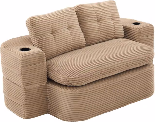 Poltrona Letto 2-in-1 in Velluto a Coste con Portabicchieri, Schienale Alto e Seduta Extra Profonda, Khaki
