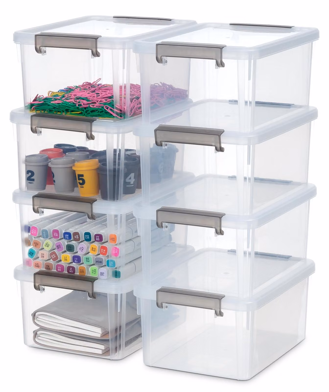 Set di contenitori per alimenti, 8 pezzi, capacità 3 litri, in plastica trasparente, con coperchio, dimensioni 23 x 17 x 10,5 cm, ideali per