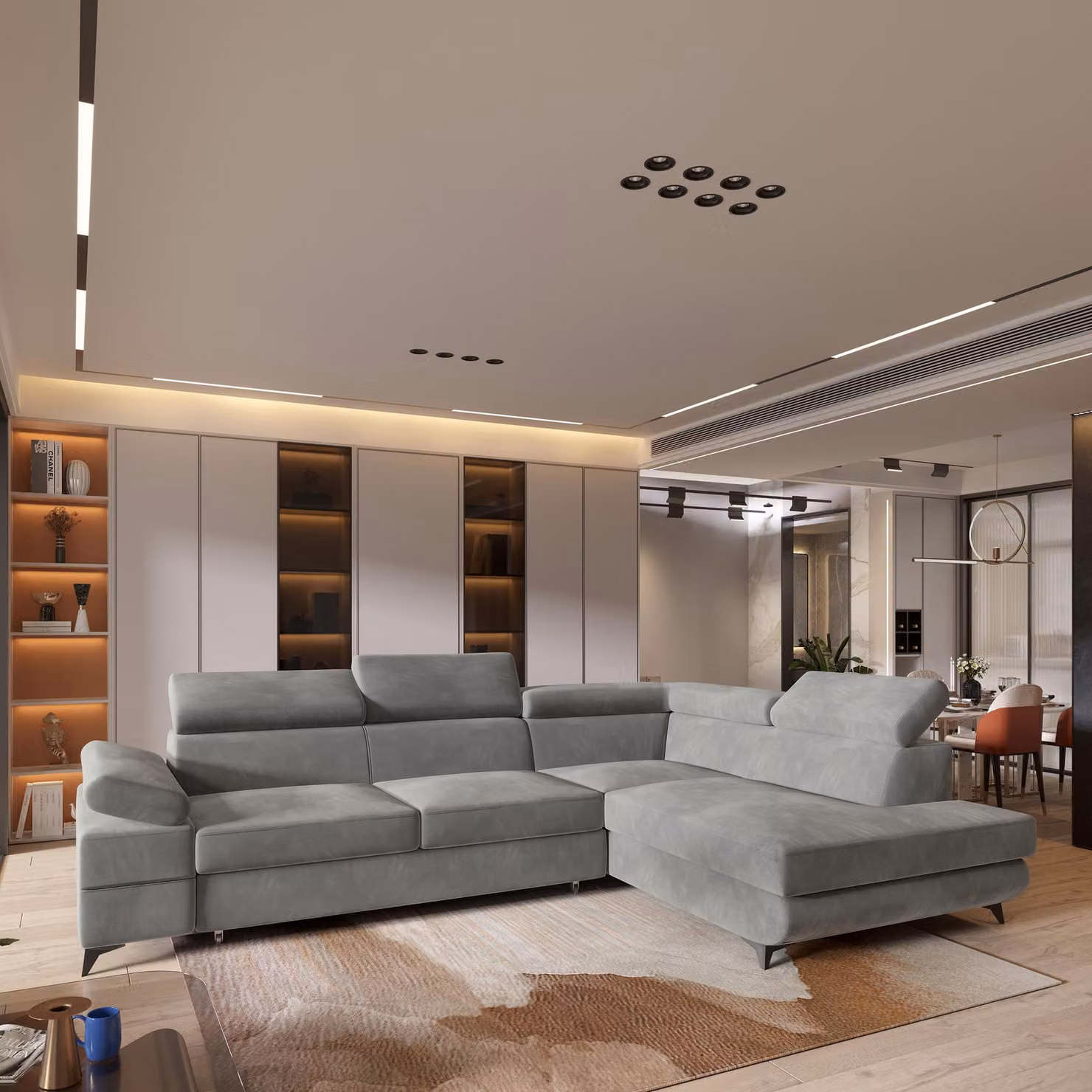 Divano angolare FAVIEN R-S di Masseno con funzione letto a L, divano con box letto, divano da soggiorno, divano, divano letto, set di divani - grigio chiaro, MONOLITH 84