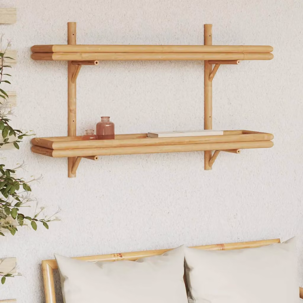 Scaffale da parete moderno vidaXL in bambù marrone L: 100 cm, P: 26 cm, H: 60 cm