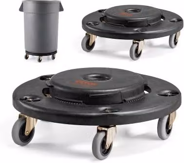 VEVOR Carrello per Bidoni della Spazzatura con 4 Ruote Bloccabili e Base a Rulli Rotonda, Nero, 2 Pezzi