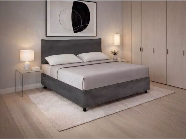 Letto imbottito Letto Matrimoniale alla Francese 140x200 cm Soft - Contenitore,Microfibra,Grigio