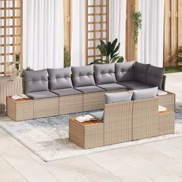 Set Divano da Giardino 8 pz Beige Poly Rattan 3348111