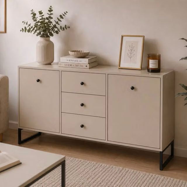 Madia Lerelova, Credenza 3 Cassetti, 115x33x82h cm Beige Cashmere