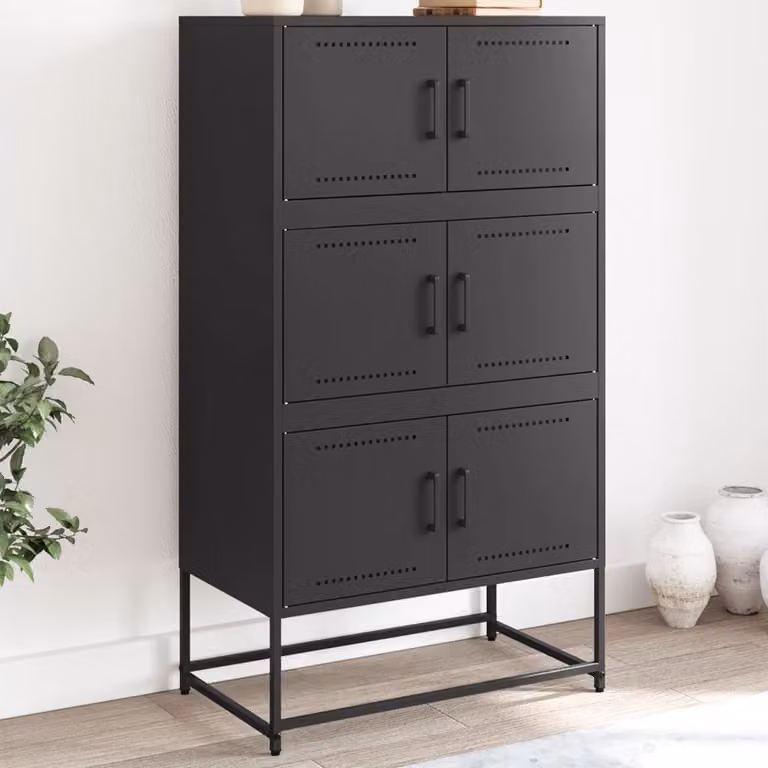 Credenza nera in metallo stile industrial vidaXL L: 68,5 cm, P: 38,5 cm, H: 123,5 cm