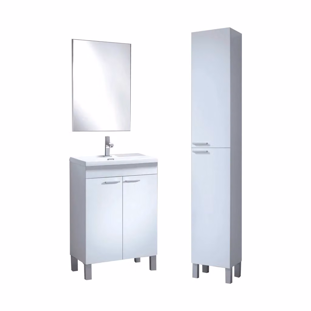 Set Mobili Bagno DMORA Tradate Bianco Lucido con Mobile Vanity, Armadietto Specchio e Colonna, Design Moderno – 2