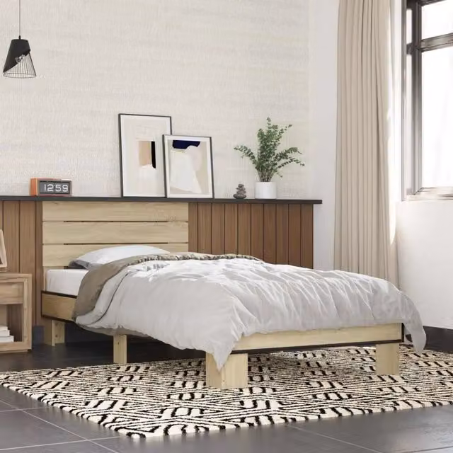 Struttura letto con testata in Rovere Sonoma e finitura opaca, L/P/H: 80 x 200 x 83 cm