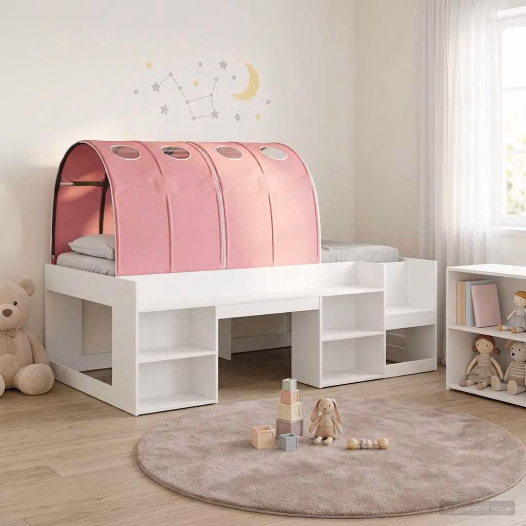 Letto alto singolo per bambini vidaXL con contenitori laterali Bianco e Rosa L: 203 cm, P: 120 cm, H: 118,5 cm