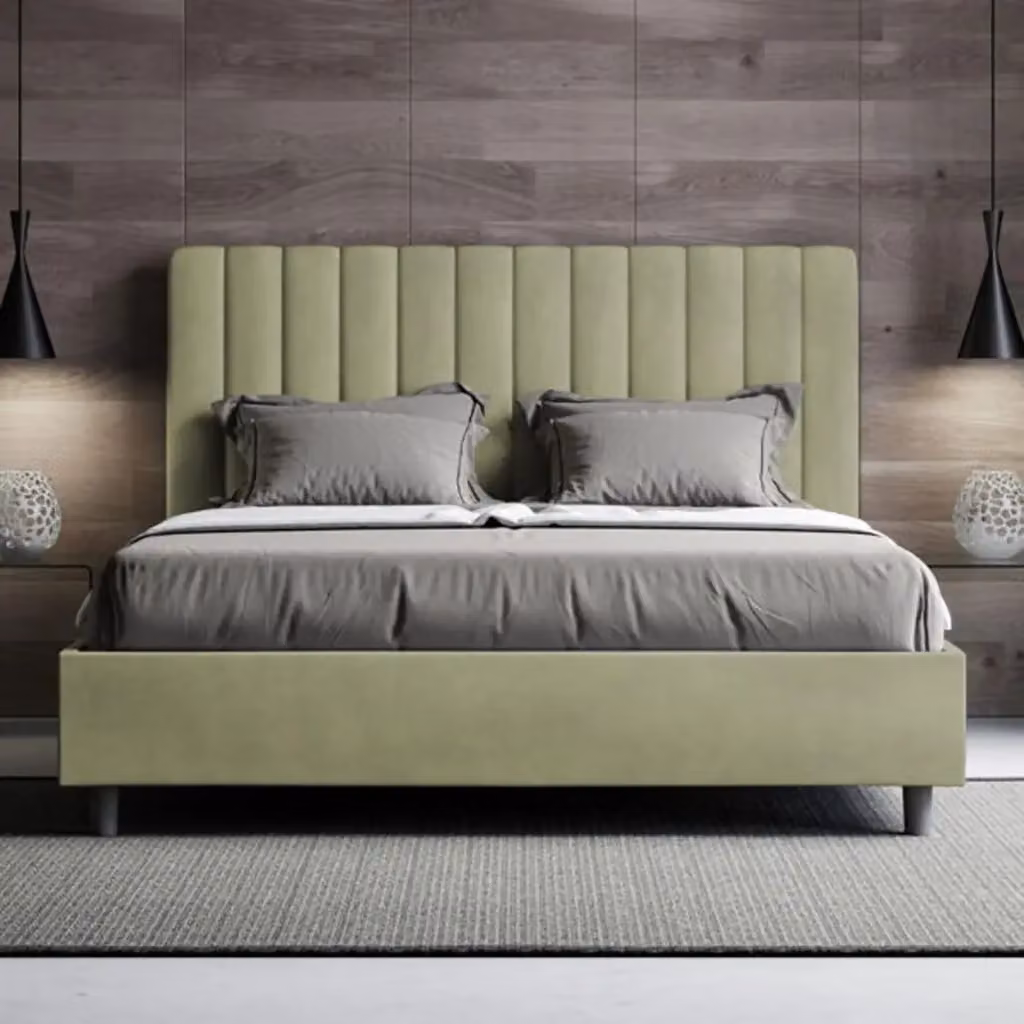 Letto matrimoniale contenitore imbottito Agueda Ityhome in microfibra colore tè verde L/P/H: 160 x 210 x 122 cm – 2