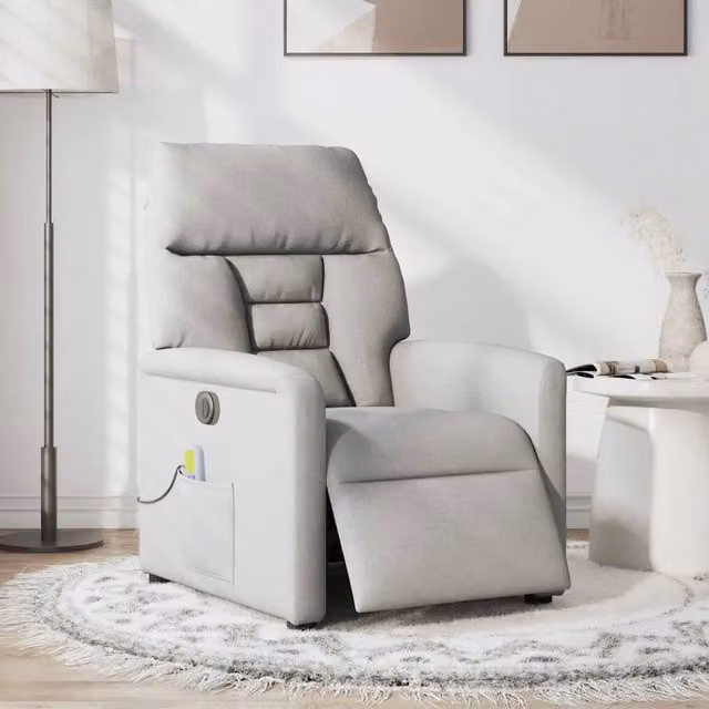 Poltrona Reclinabile Elettrica con Massaggio Grigio Nuvola in Tessuto per il Relax in Soggiorno