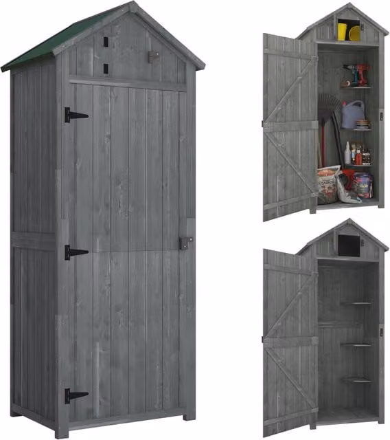 Armadio da giardino in legno ¨C zephmum ¨C Grigio+Verde 77x54.2x179cm
