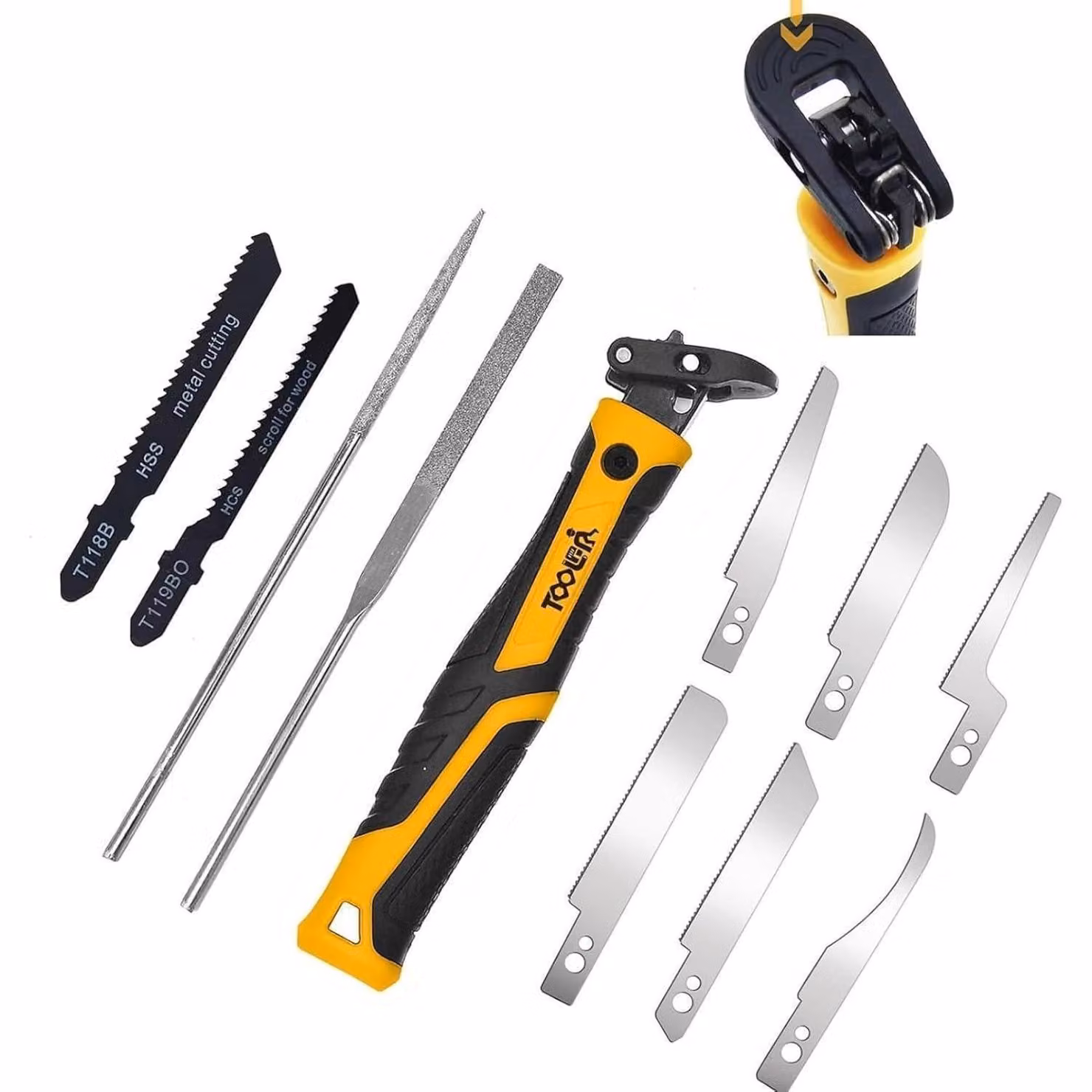 Kit di seghe per modellismo, 10 in 1, con lime a punta e lame per sega a mano, adatte per legno, metallo e plastica