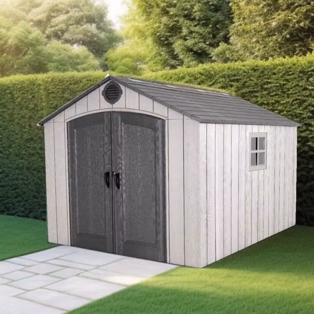 Cheonda Rifugio in resina HDPE effetto finto legno colore grigio con pavimento e finestra modello Foresta