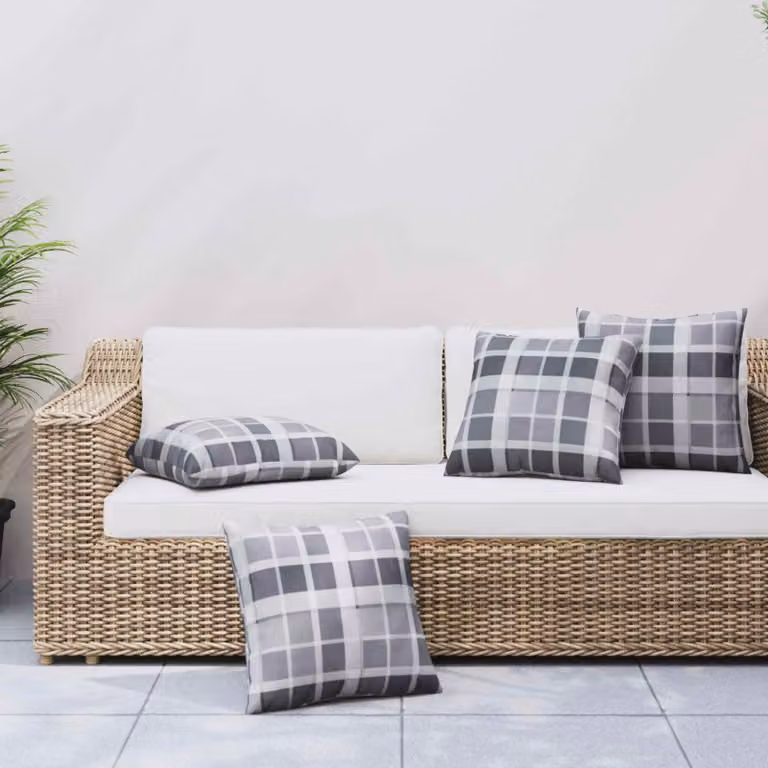Set di 4 cuscini da esterno vidaXL in tessuto grigio a quadri, L 50 cm x P 50 cm x H 50 cm