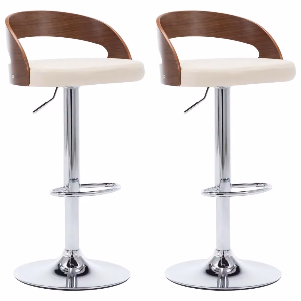 Set di 2 sgabelli da bar vidaXL in similpelle beige e legno curvato con base in metallo e seduta girevole a 360 gradi – 2
