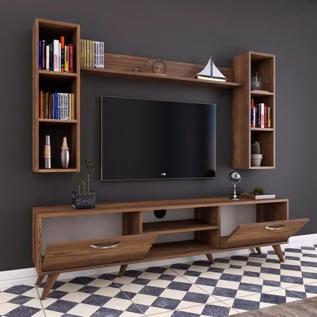 Parete Attrezzata Modulabile Visso DMORA per Soggiorno, Marrone, Moderna