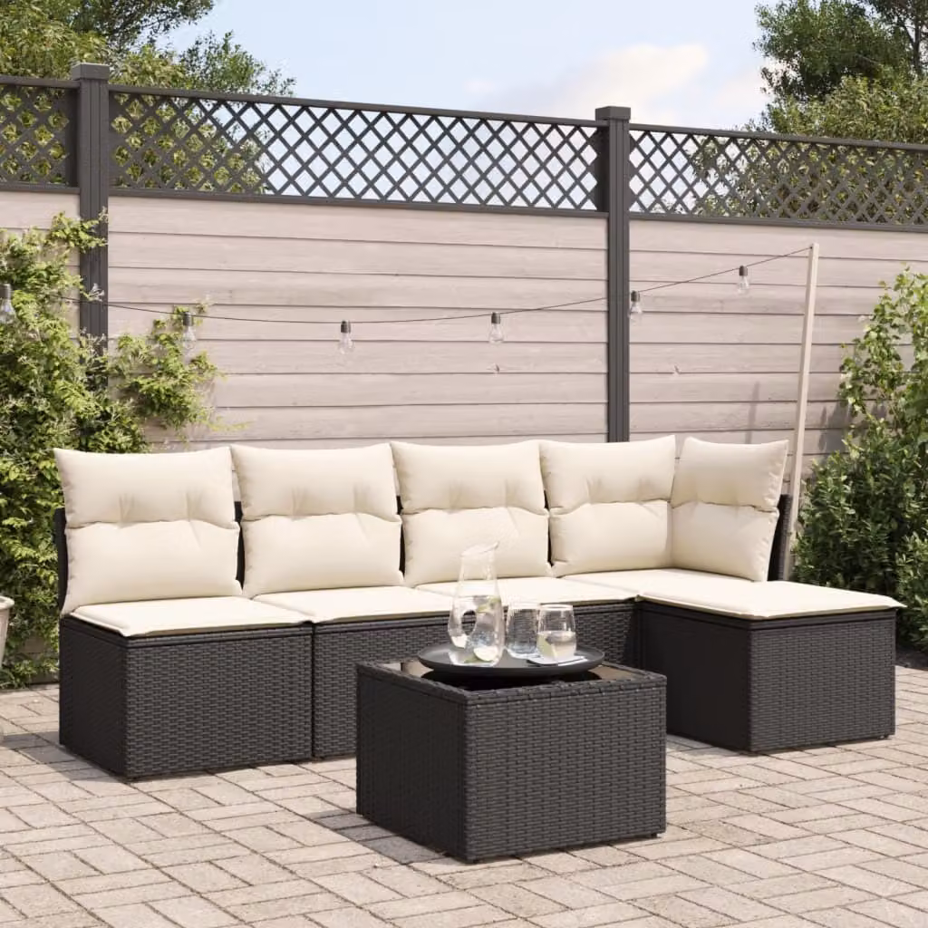 Maison Exclusive - Set Divano da Giardino 6 pz con Cuscini Nero in Polyrattan