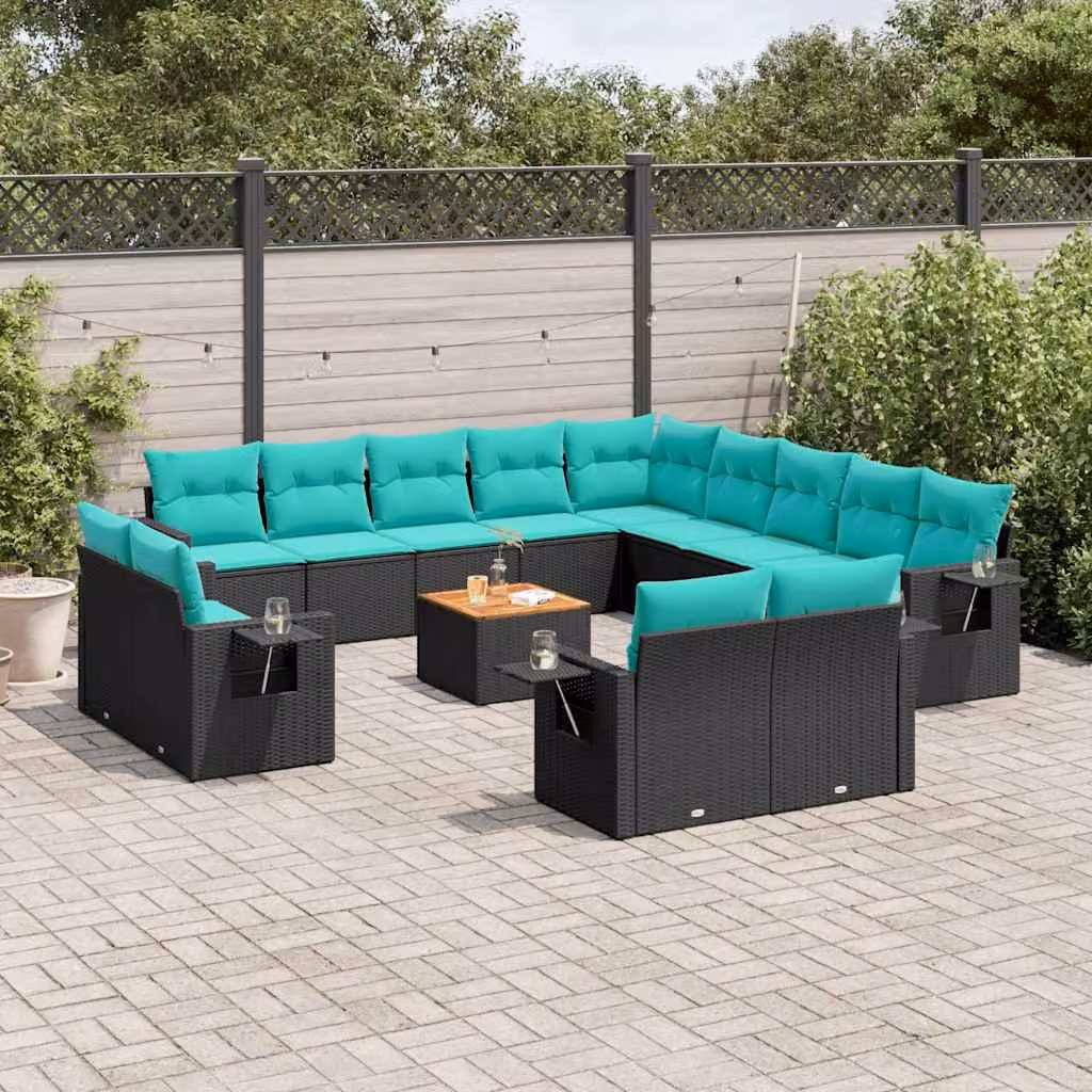 Maison Exclusive - Set di 14 pezzi per divano da giardino con cuscini, polyrattan nero