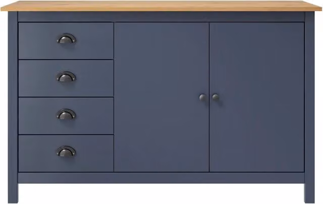 Credenza | Madia | Buffet da pranzo | Armadio da pranzo Hill Grigia 130x40x80 cm in Legno Massello di Pino