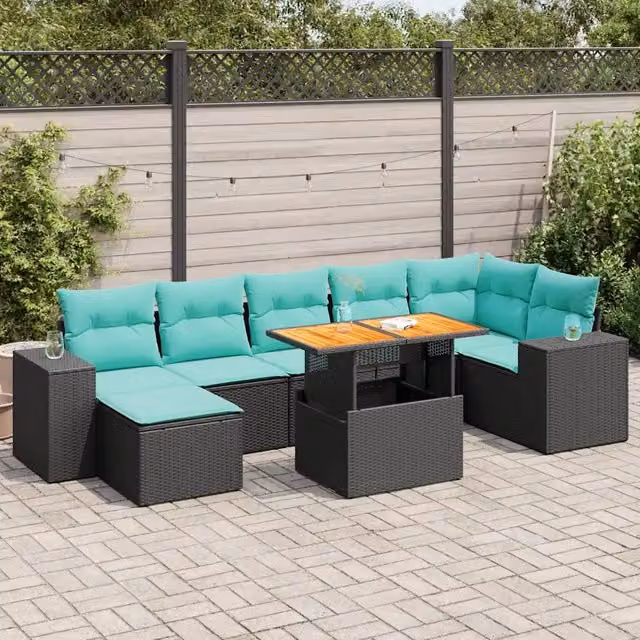 Set Divani da Giardino con Cuscini 8 pz Nero in Polyrattan 3327403