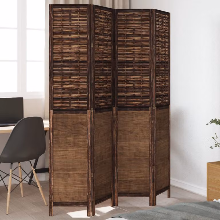 Divisorio Ambienti vidaXL in Legno di Paulownia Massello con 4 Pannelli Geometrici, Marrone Scuro