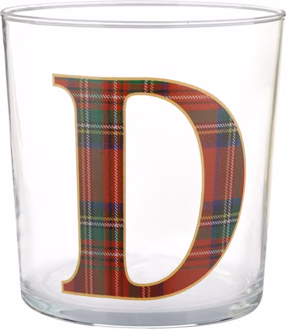 Bicchiere per acqua KASANOVA lettera D con motivo tartan rosso in vetro, 360 ml