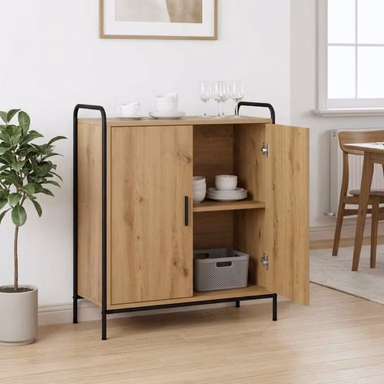 Credenza moderna vidaXL in rovere e metallo, colore marrone, L 97 x P 33 x H 81 cm