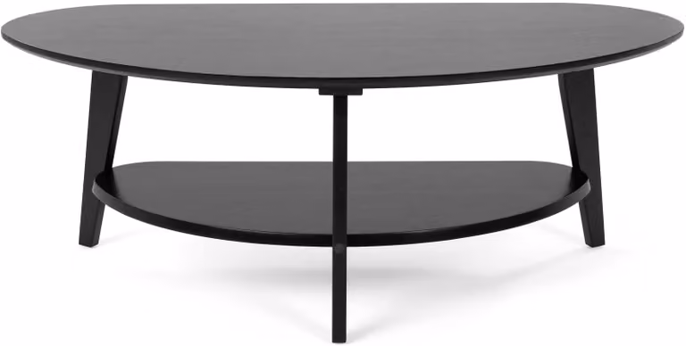 needs&wants® Tavolino da divano in bambù, ovale e semi-circolare, tavolino da salotto in legno nero, tavolino per divano con tre gambe e ripiano portaoggetti