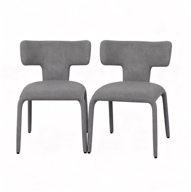 Set di 2 sedie da pranzo moderne Chicfurn in lino grigio con schienale curvo, seduta imbottita e ruote in metallo