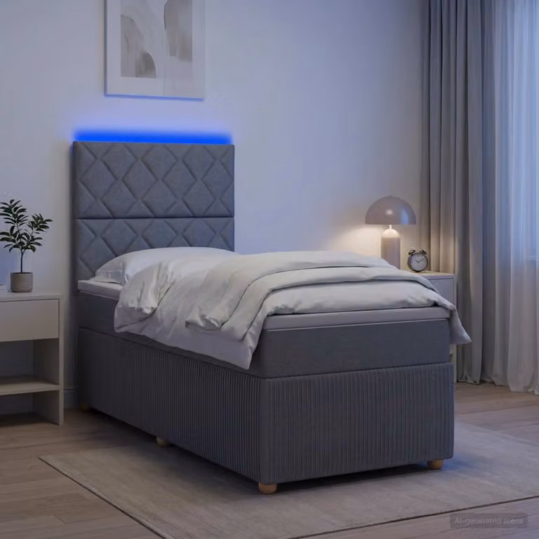 vidaXL Letto Box Spring Moderno con Materasso Ibrido e Illuminazione LED Sotto il Letto, Grigio e Bianco, L 190 cm x L 90 cm