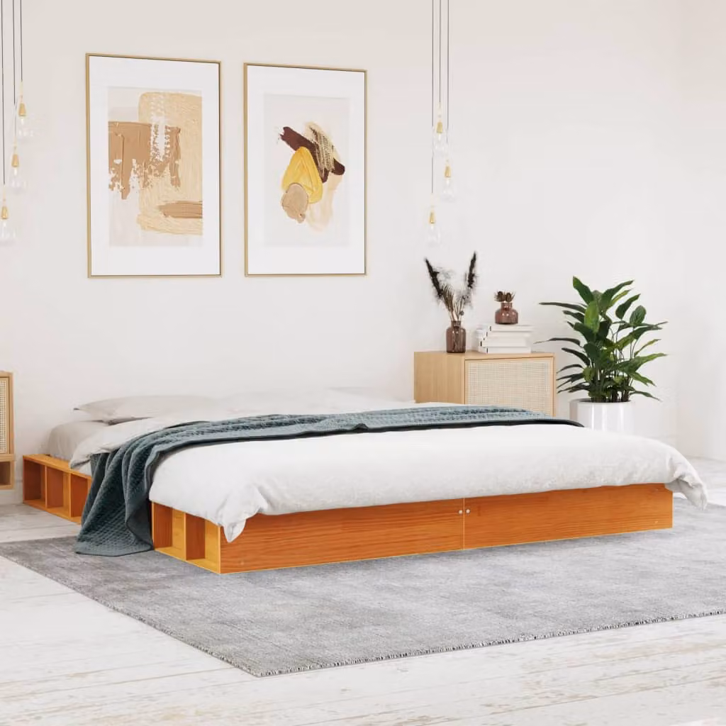 vidaXL Giroletto in Legno di Pino Marrone Cera con Doghe Fisse 200x200 cm – 1