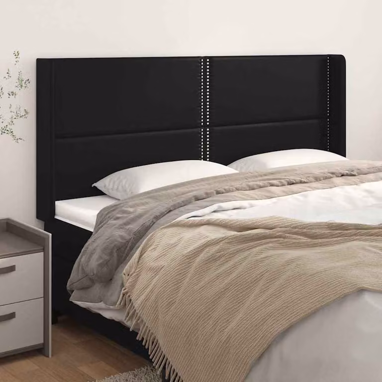 Testiera ad orecchio vidaXL in similpelle nera con struttura in legno, L: 183 cm, P: 16 cm, H: 118/128 cm