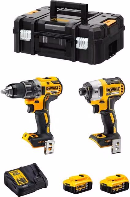 Kit DeWALT DCK268P2T con avvitatore DCD791, avvitatore a impulsi DCF887, 2 batterie da 5,0 Ah, caricabatterie DCB115 e valigetta TSTAK II, colore giallo