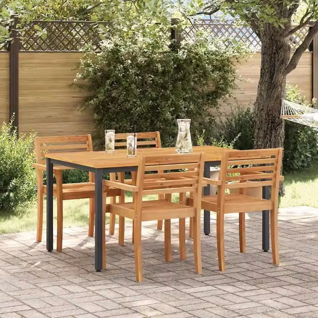 Tavolo da Esterno Naturale e Nero 150 x 90 x 75 cm 4010611