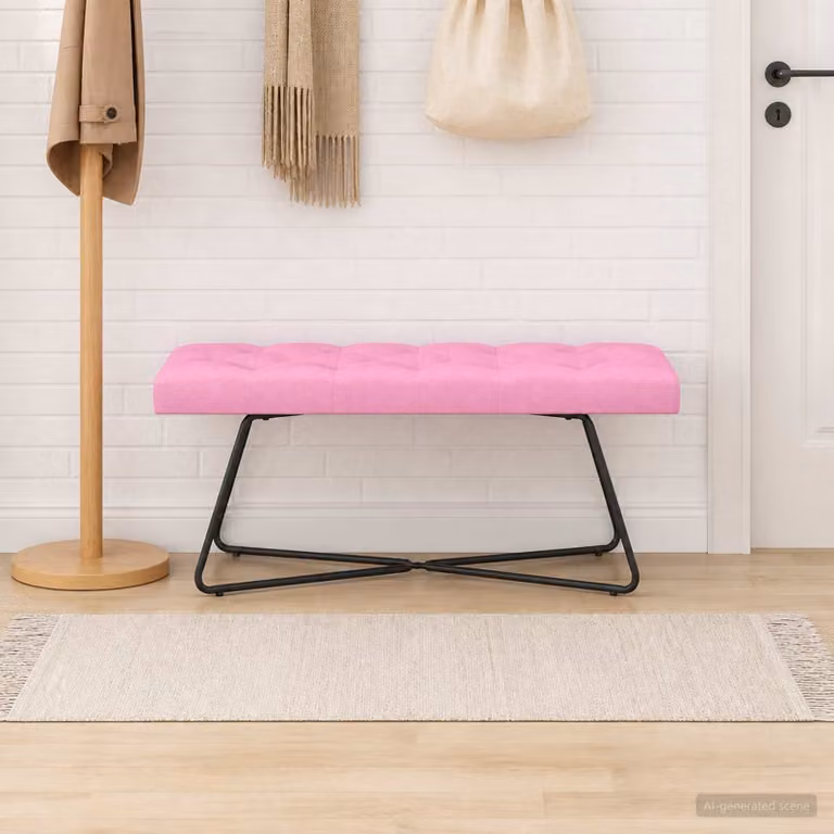 Panchina moderna vidaXL in tessuto rosa con bottoni imbottiti, L: 110 cm, P: 40 cm, H: 46 cm