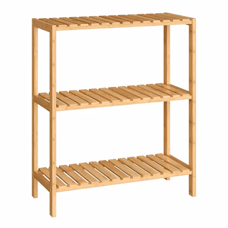 Scaffale Portaoggetti in Bambù, Beige Naturale / 3 Ripiani (66H cm)