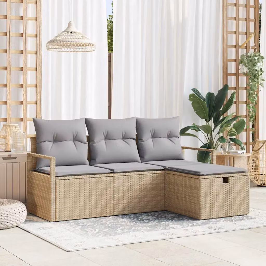 Set di divani da giardino vidaXL a forma di L composto da 4 pezzi con cuscini, beige e grigio