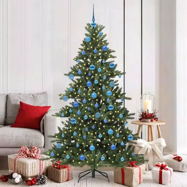 Albero di Natale Artificiale con Luci LED Warm White Verde vidaXL con Rami Pieghevoli in PVC e Metallo