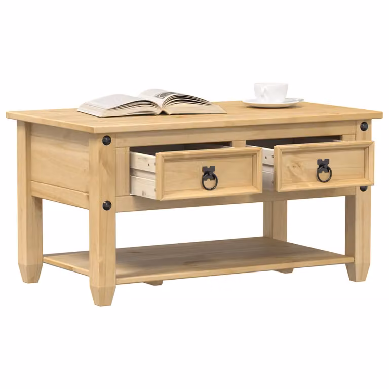 vidaXL Tavolino Corona in Legno di Pino Massello Marrone con Cassetti L: 85 cm, P: 50 cm, H: 45 cm