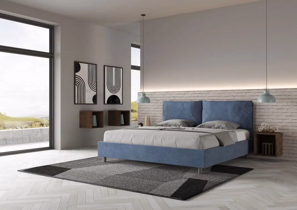 Letto matrimoniale king size BS COM con rete imbottita in microfibra blu L/P: 180 x 200 cm – 2