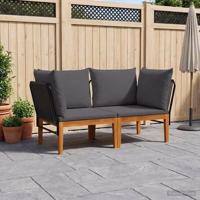 Set di 2 elementi angolari a L vidaXL in legno di acacia e corda per giardino e terrazzo con cuscini inclusi – 1