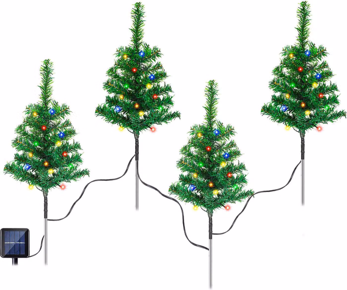 Ikodm, albero di Natale solare da giardino, set di 4 pezzi, 80 LED colorati, 8 modalità di illuminazione, 50 cm, decorazione natalizia per il giardino