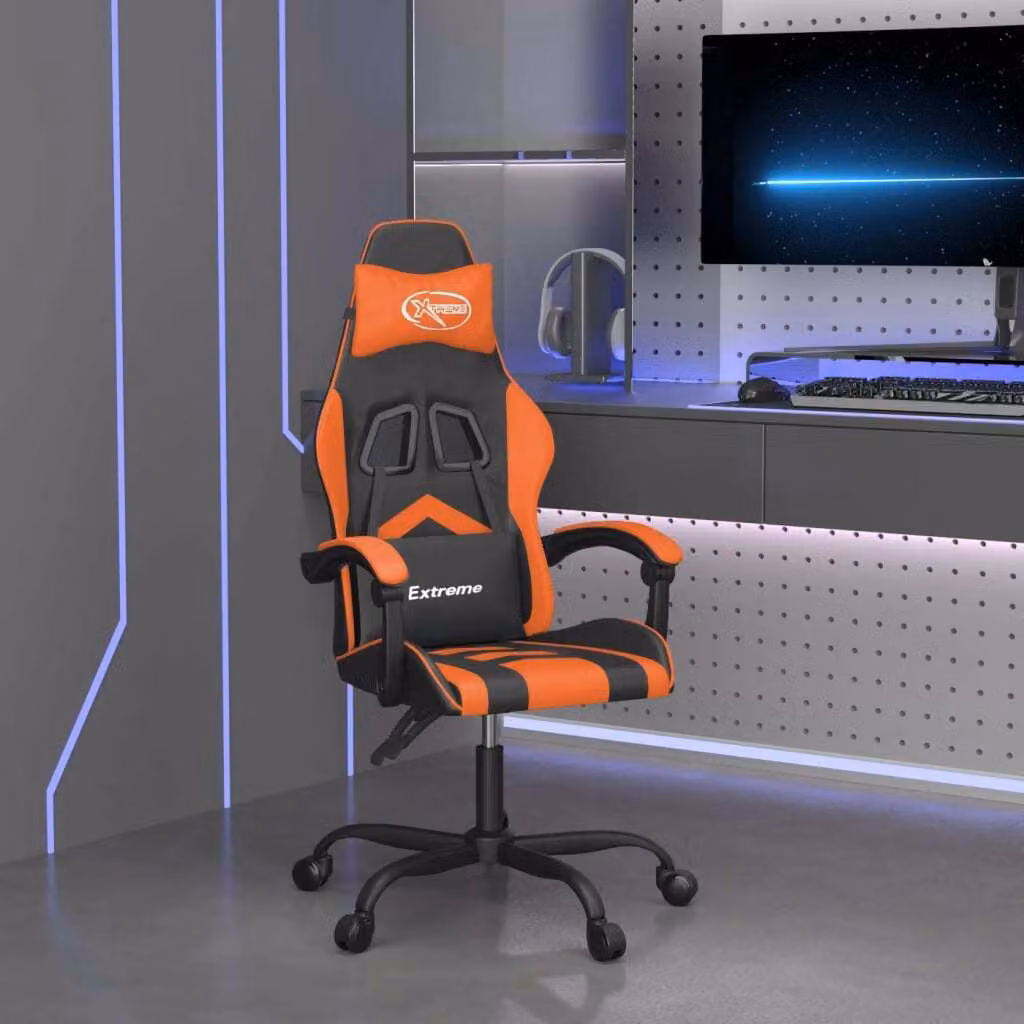 The Living Store Sedia da gioco girevole in ecopelle nera e arancione